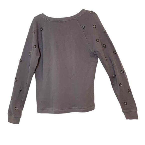 J. Crew Grey Silver Sparkle Beaded Accents Crewneck Sweatshirt Women’s S Holiday - Picture 4 of 13